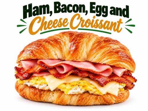 Croissant Ham, Egg, bacon & cheese