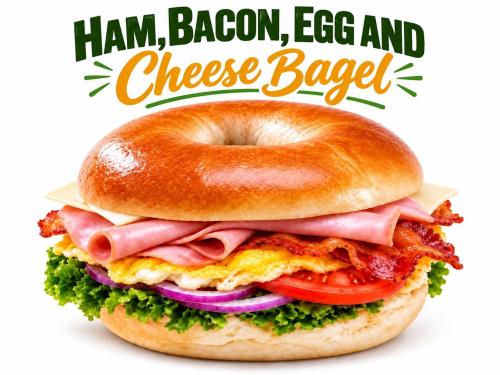 Ham, egg, bacon & cheese Bagel